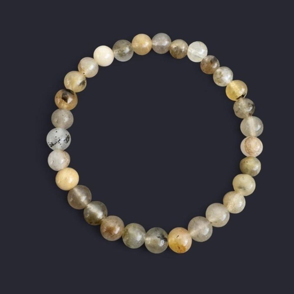 Rutalized Quartz Gemstone Bead Bracelet 6mm